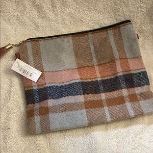 Elegant Plaid Cosmetic Bag - Gray, Brown, and Orange